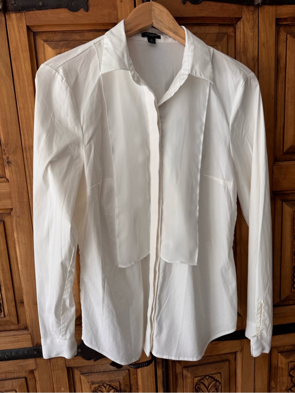 Ann Taylor White Pleated Front Dress Shirt